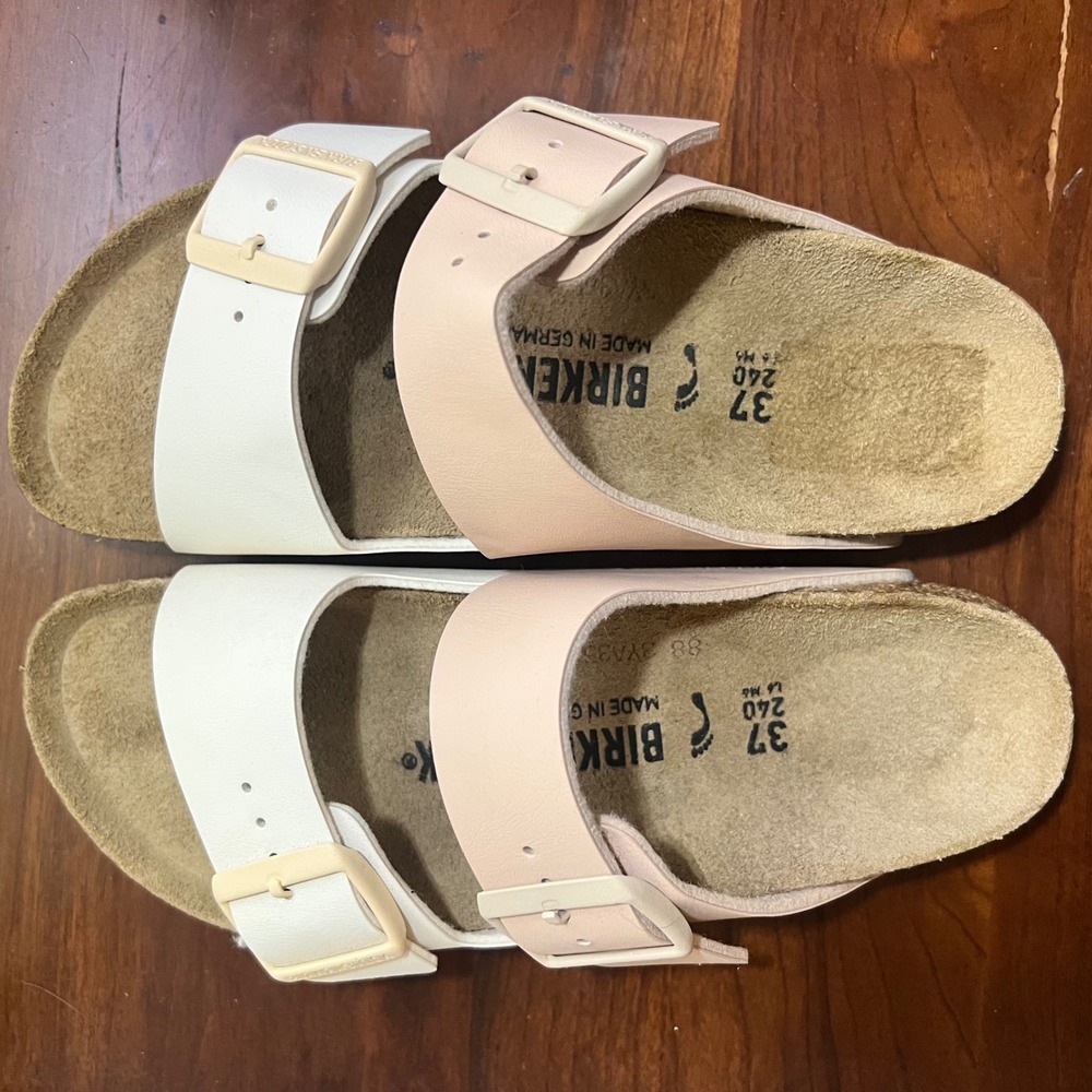 Birkenstock Arizona Two Strap Sandals Pink White Colorblock Size 37 Womens 6-6.5 - Picture 13 of 13